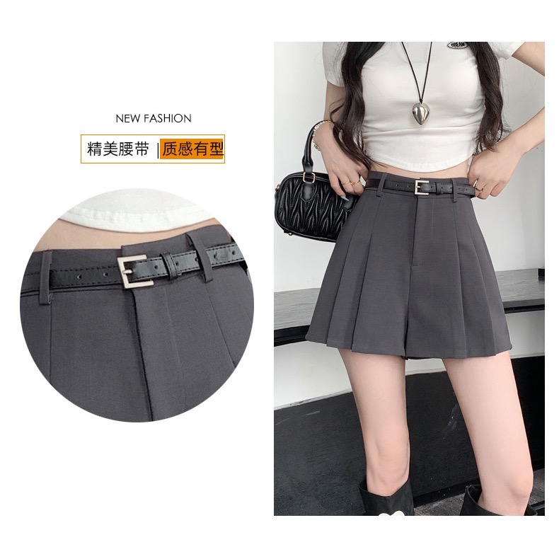 Beneddy西裝式皮帶扣百摺短褲裙 #送皮帶-細節圖9