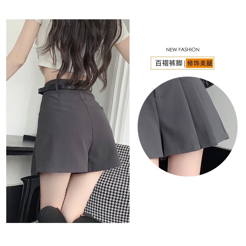 Beneddy西裝式皮帶扣百摺短褲裙 #送皮帶-細節圖10