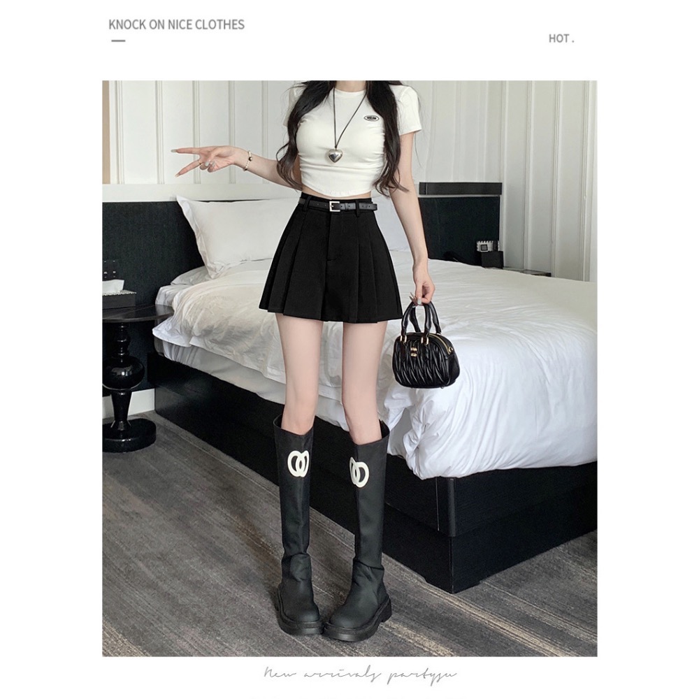 Beneddy西裝式皮帶扣百摺短褲裙 #送皮帶-細節圖11