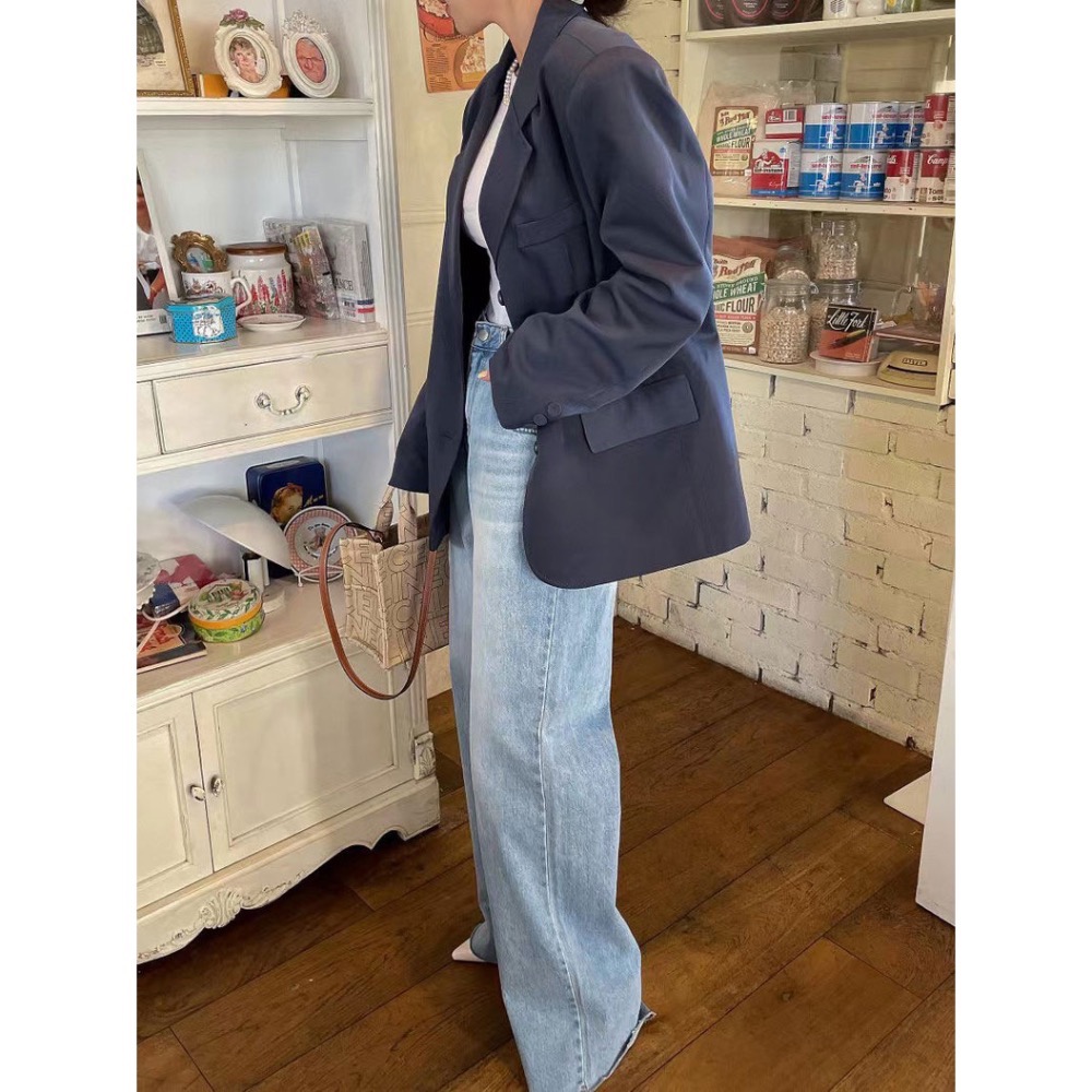 韓國復古高腰顯瘦愛心印花做舊設計水洗牛仔褲-細節圖9