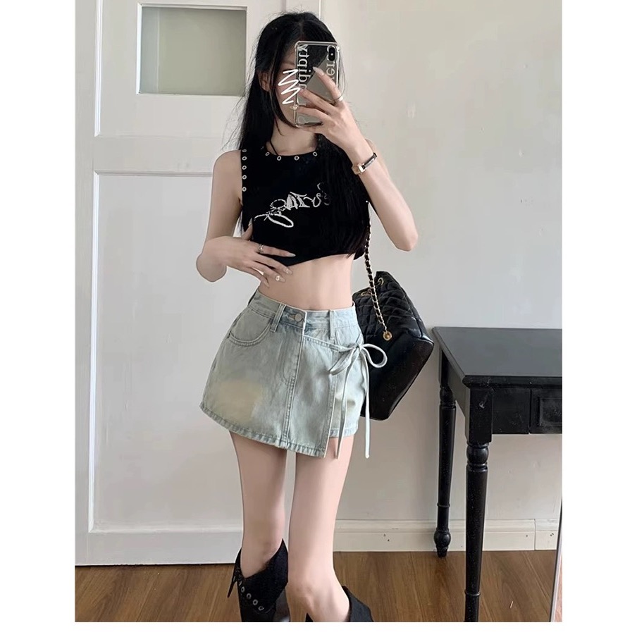 韓國超顯瘦A字不規則綁帶褲裙-細節圖2