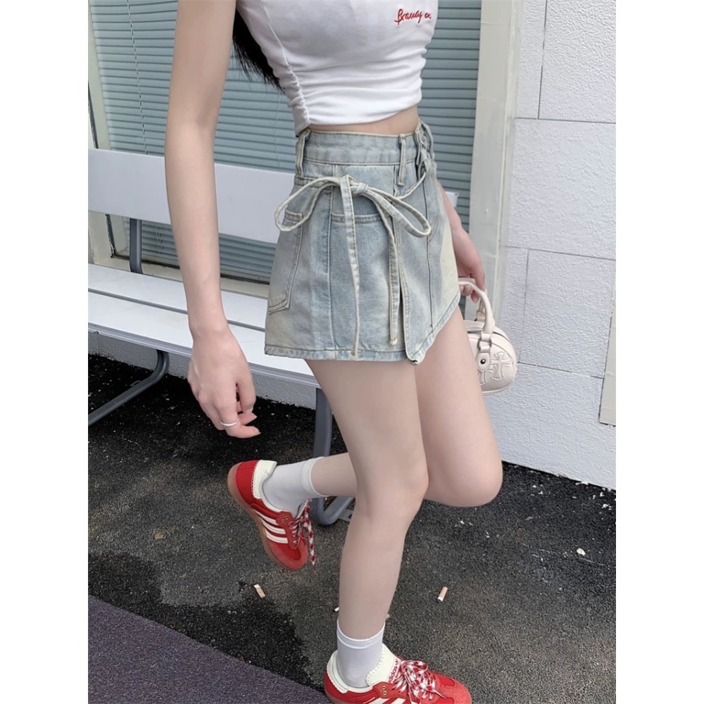 韓國超顯瘦A字不規則綁帶褲裙-細節圖6