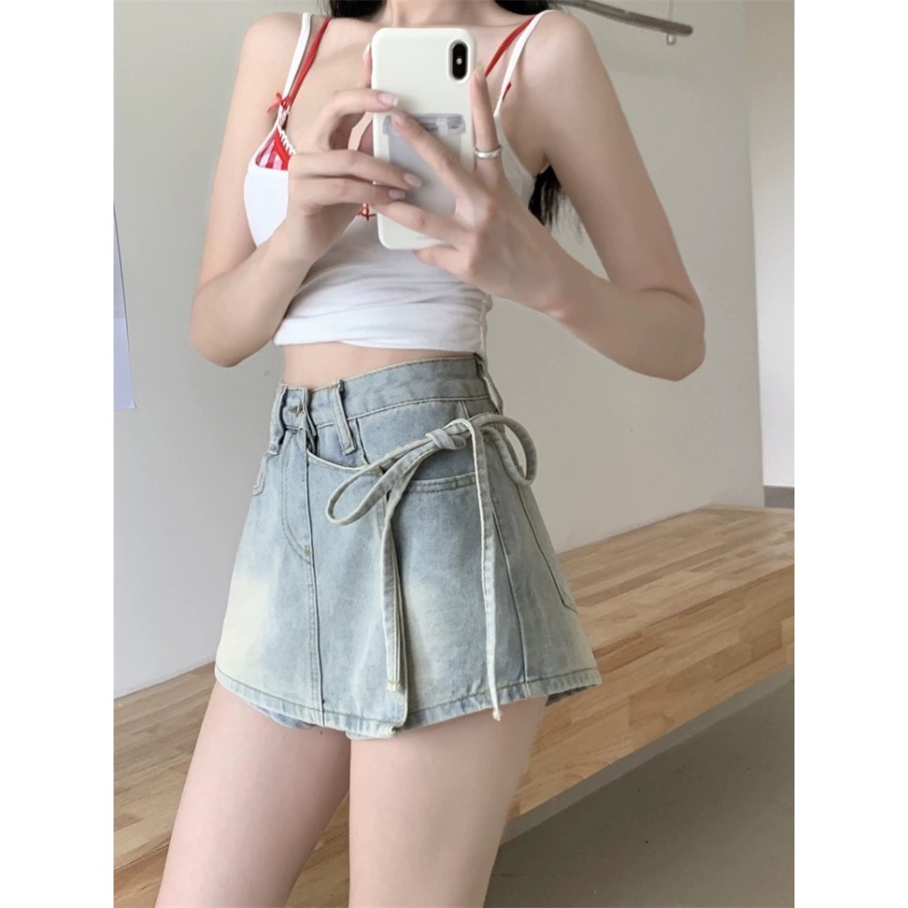 韓國超顯瘦A字不規則綁帶褲裙-細節圖7