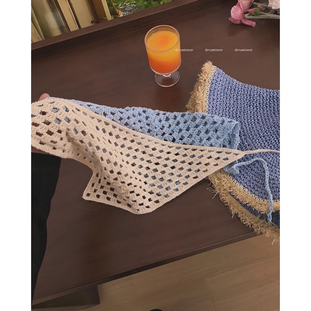 休閒度假🏖️ 手工針織鏤空頭巾三角巾 #海邊配飾 出遊拍照 頭飾-細節圖6