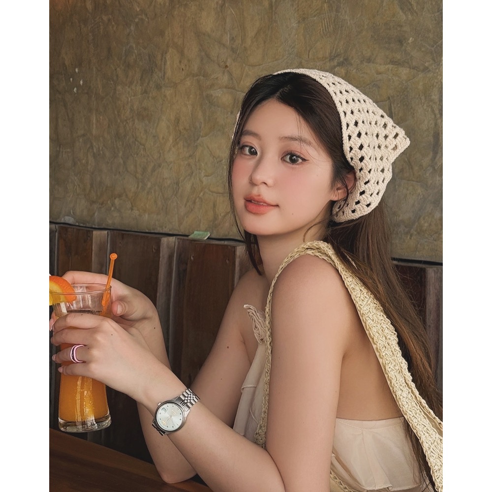休閒度假🏖️ 手工針織鏤空頭巾三角巾 #海邊配飾 出遊拍照 頭飾-細節圖10