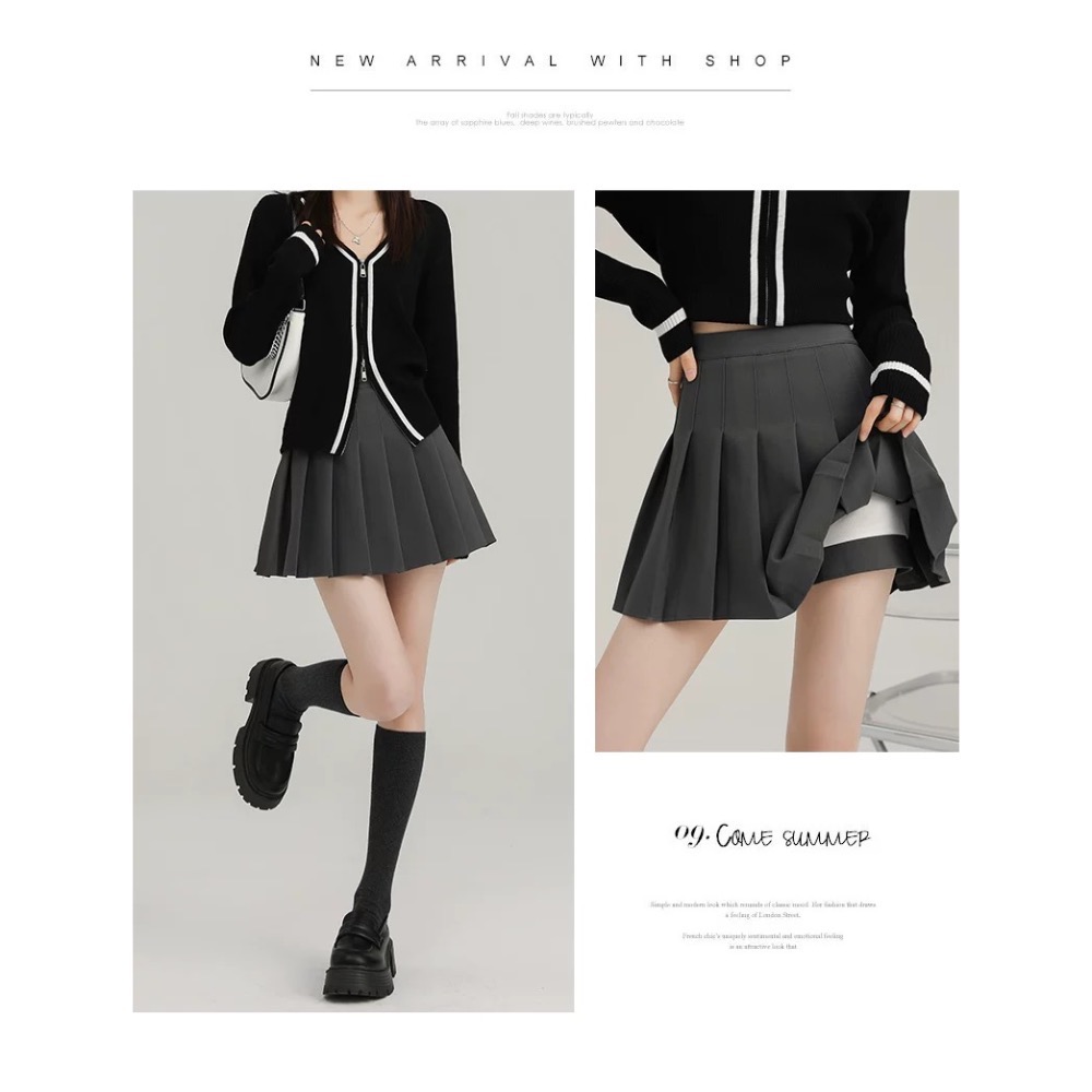 韓國超顯瘦A字毛呢百褶裙 內連安全褲-細節圖2