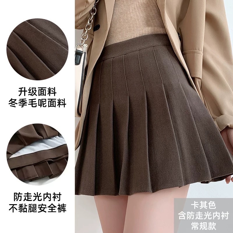 韓國超顯瘦A字毛呢百褶裙 內連安全褲-細節圖5