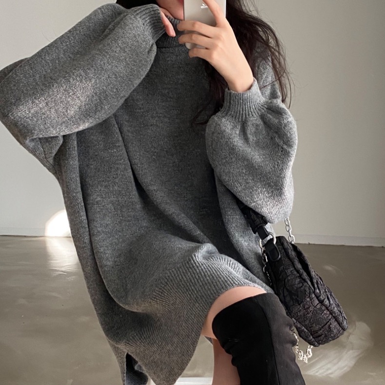 慵懶風高領休閒側開叉軟糯針織毛衣-細節圖10