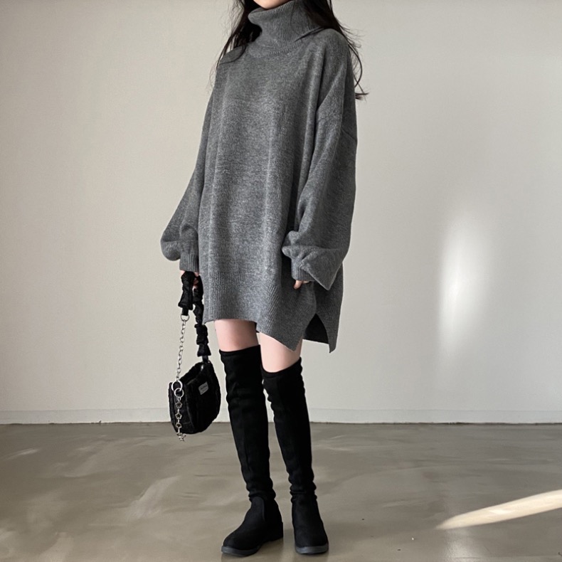 慵懶風高領休閒側開叉軟糯針織毛衣-細節圖11