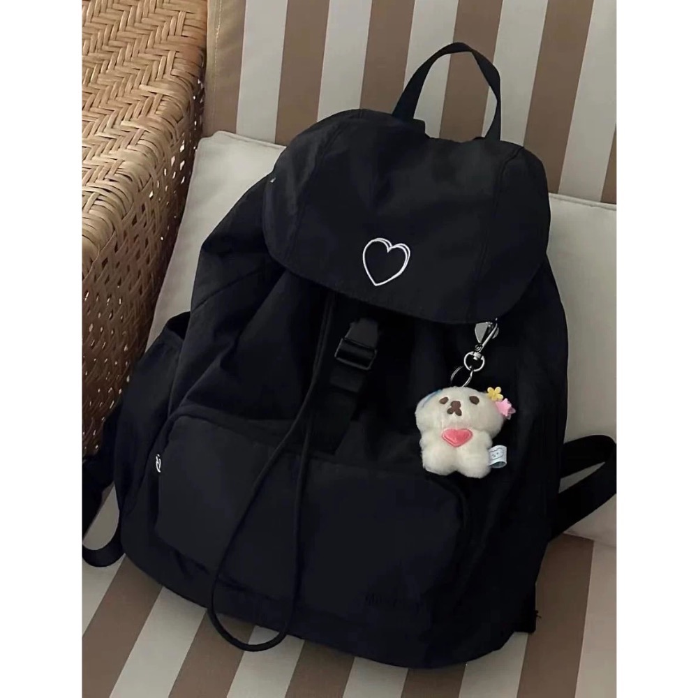 韓國愛心休閒大容量尼龍雙肩包-細節圖4