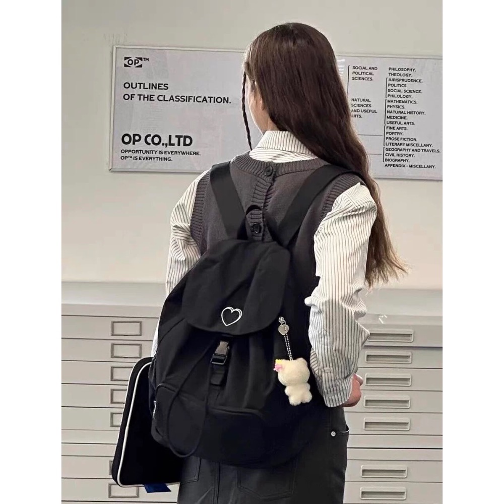 韓國愛心休閒大容量尼龍雙肩包-細節圖5