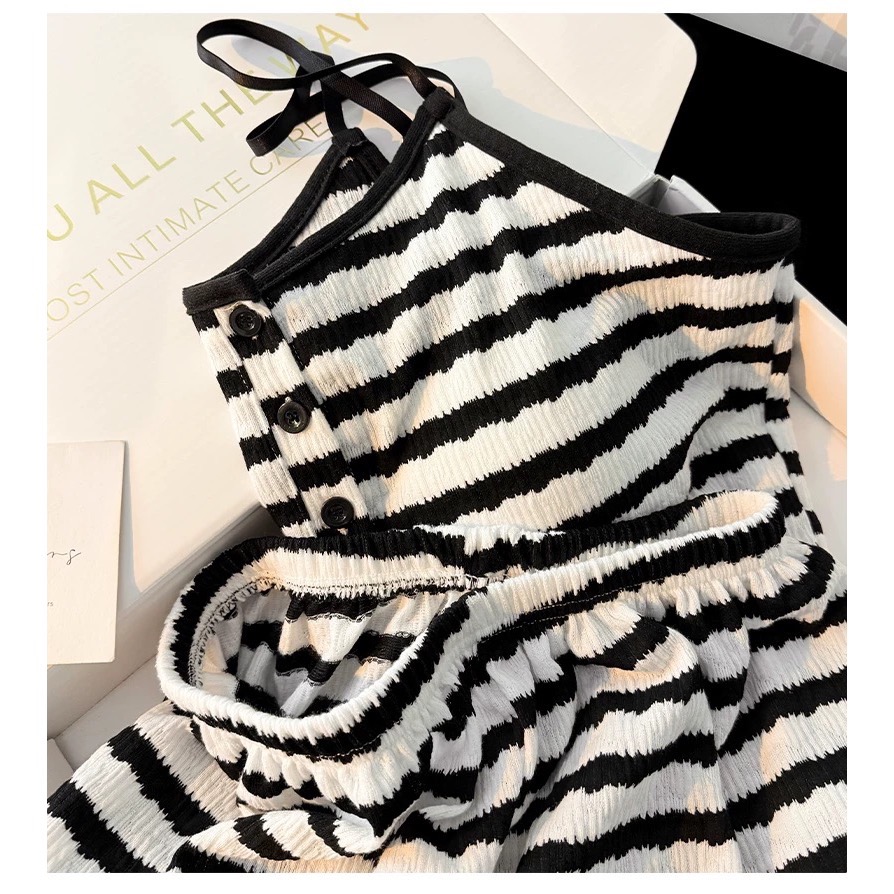 吊帶條紋睡衣純欲風家居服套裝 #自帶胸墊-細節圖2