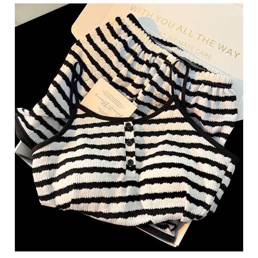 吊帶條紋睡衣純欲風家居服套裝 #自帶胸墊-細節圖4