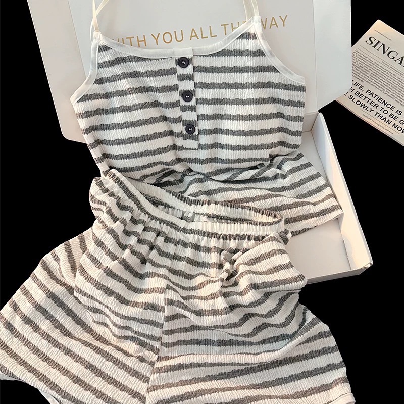 吊帶條紋睡衣純欲風家居服套裝 #自帶胸墊-細節圖5