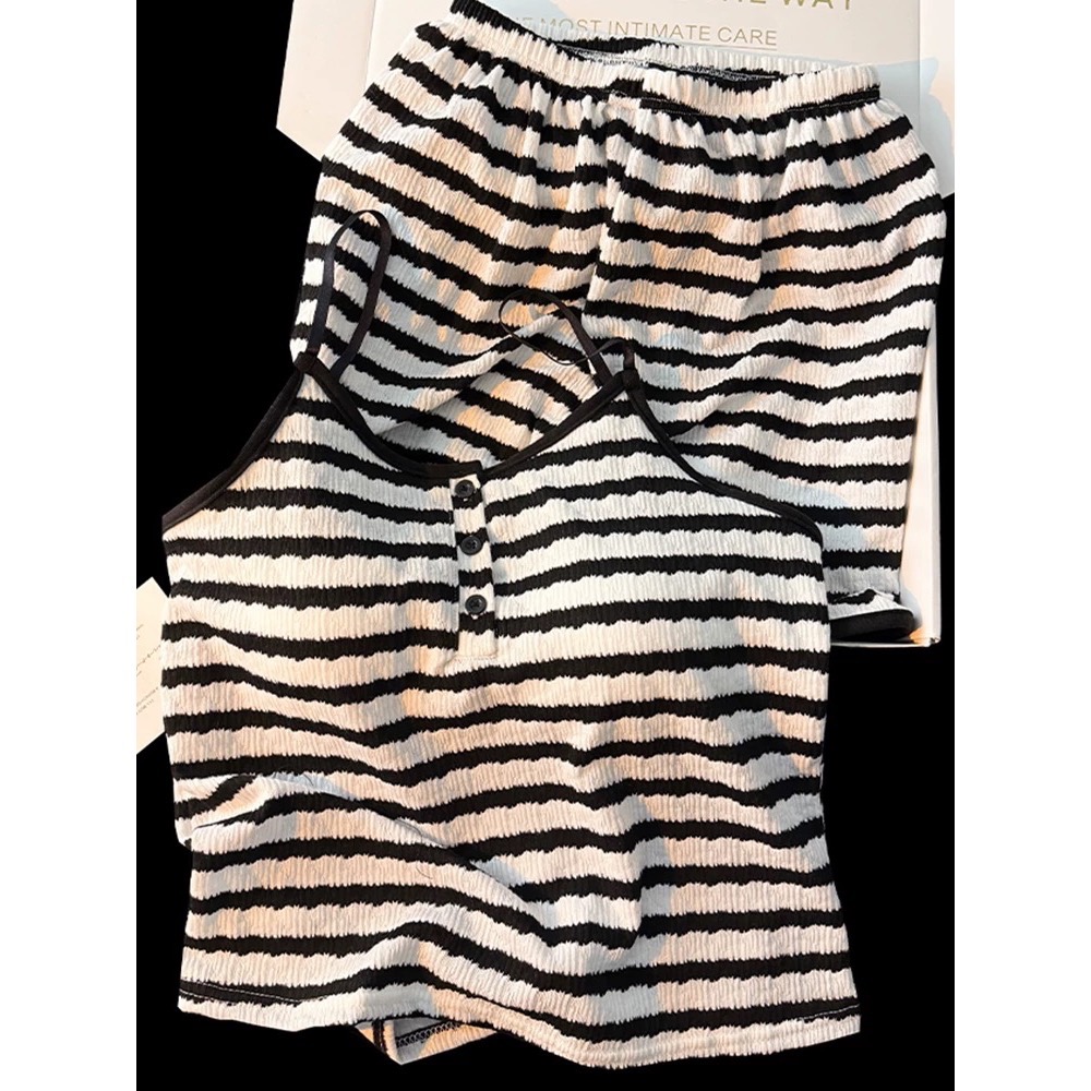 吊帶條紋睡衣純欲風家居服套裝 #自帶胸墊-細節圖7