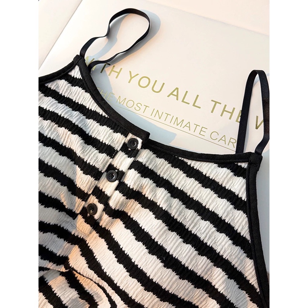 吊帶條紋睡衣純欲風家居服套裝 #自帶胸墊-細節圖9