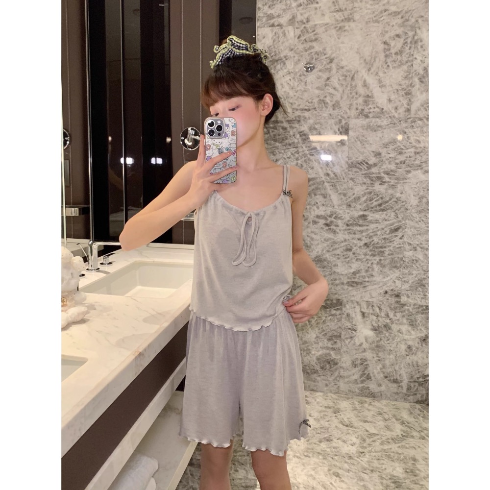 純欲風蝴蝶結綁帶家居服套裝 #自帶胸墊-細節圖2