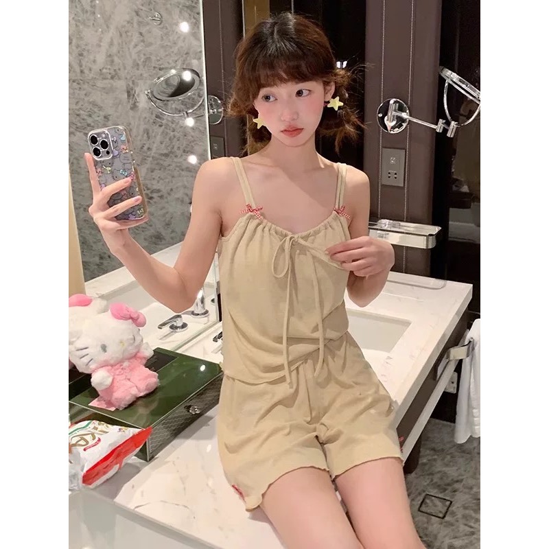 純欲風蝴蝶結綁帶家居服套裝 #自帶胸墊-細節圖3