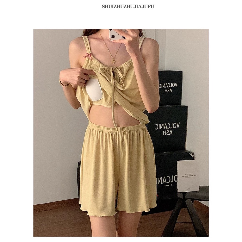純欲風蝴蝶結綁帶家居服套裝 #自帶胸墊-細節圖7