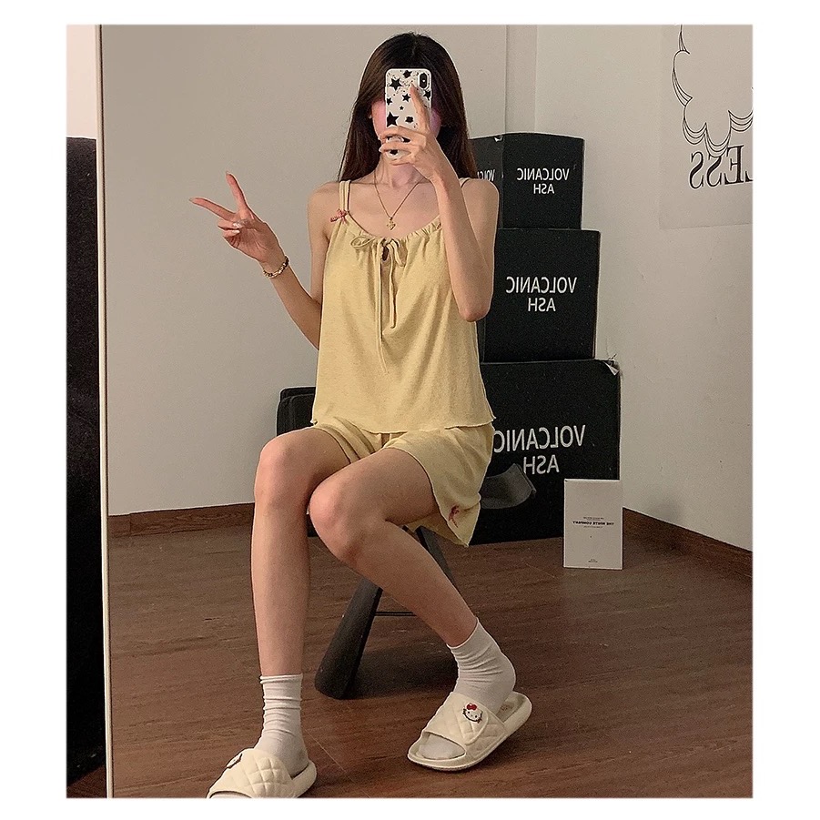 純欲風蝴蝶結綁帶家居服套裝 #自帶胸墊-細節圖8