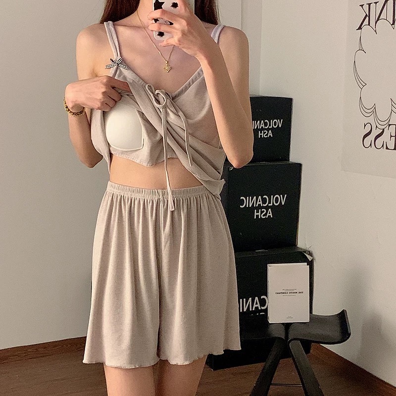 純欲風蝴蝶結綁帶家居服套裝 #自帶胸墊-細節圖9