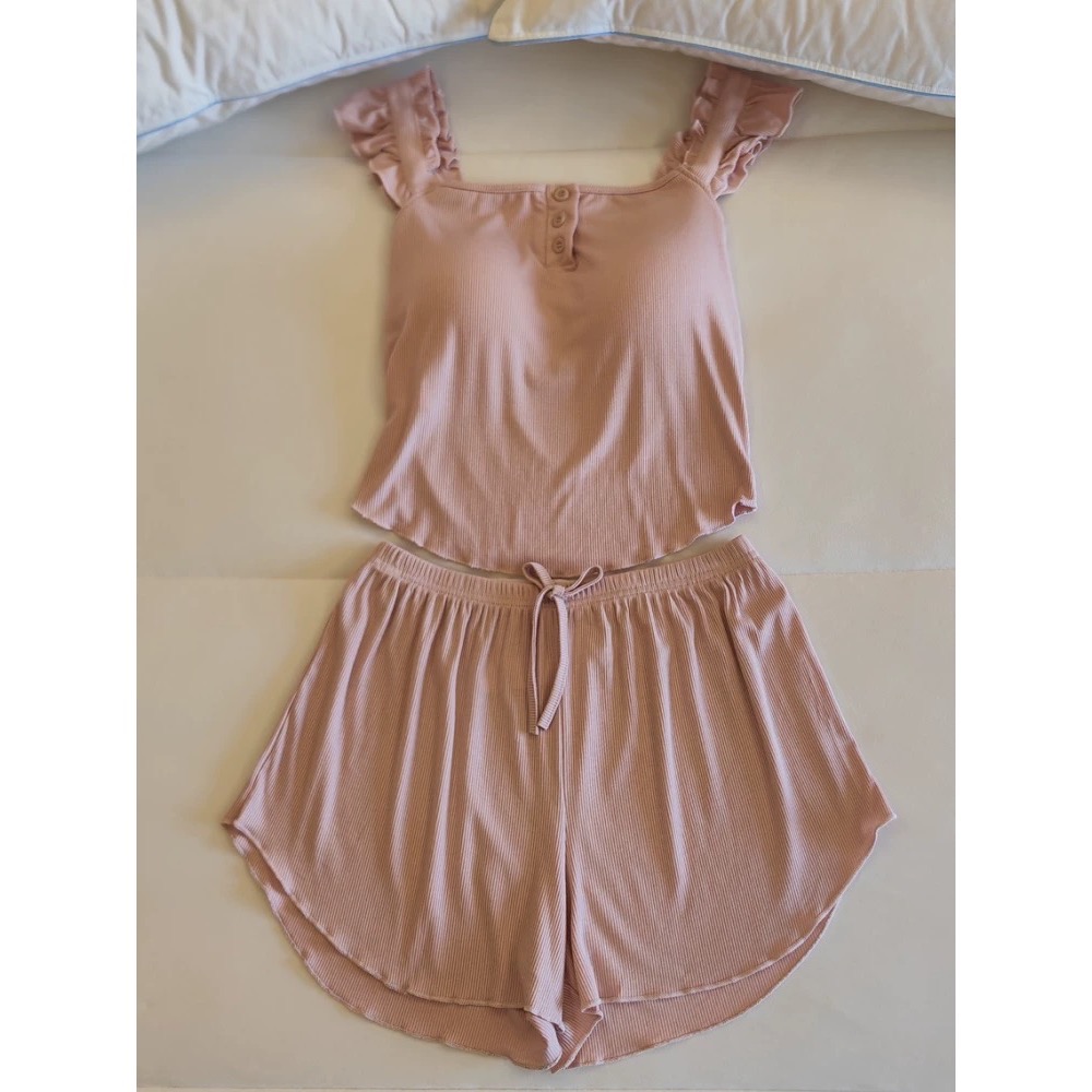 木耳邊莫代爾家居服套裝 #自帶胸墊-細節圖2