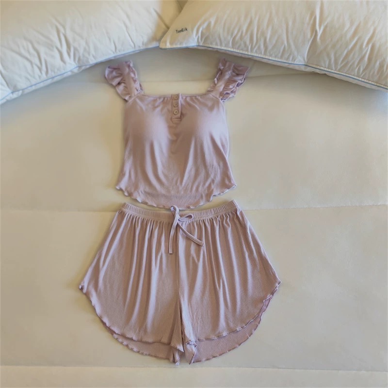 木耳邊莫代爾家居服套裝 #自帶胸墊-細節圖5