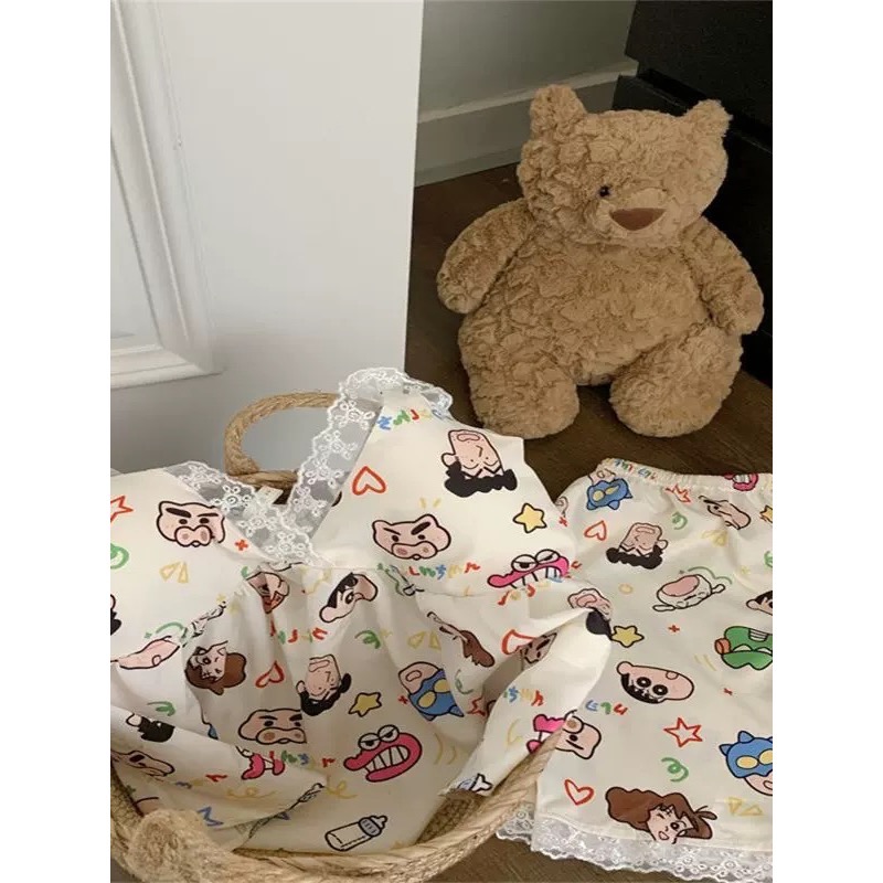 吊帶蕾絲蠟筆小新貓居家服 睡衣-細節圖3