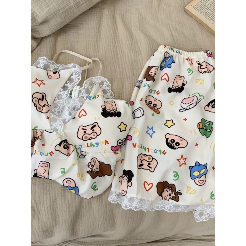 吊帶蕾絲蠟筆小新貓居家服 睡衣-細節圖4