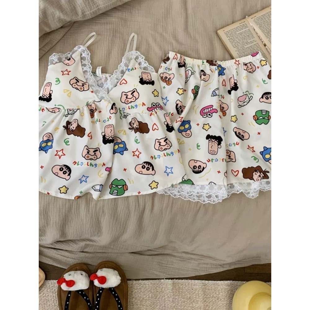 吊帶蕾絲蠟筆小新貓居家服 睡衣-細節圖5