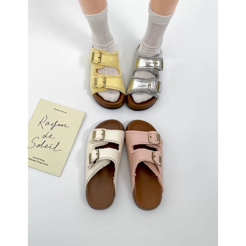 復古高級感m字母厚底勃肯拖鞋-細節圖2