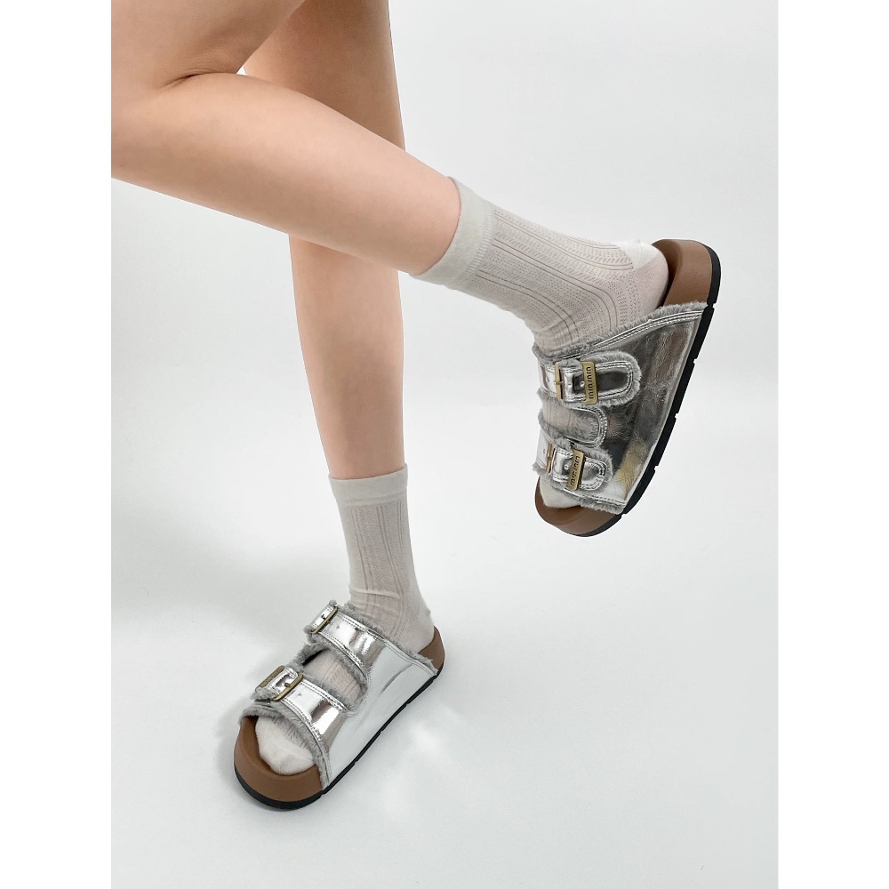 復古高級感m字母厚底勃肯拖鞋-細節圖3