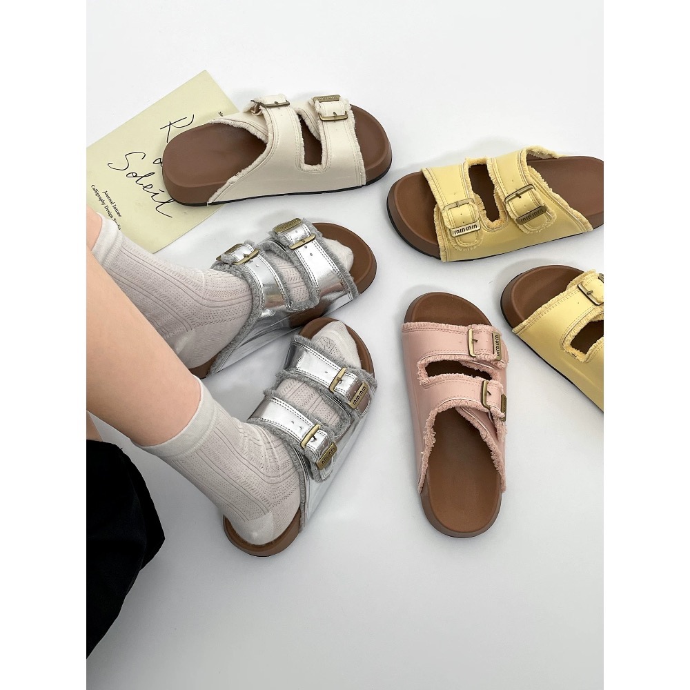 復古高級感m字母厚底勃肯拖鞋-細節圖4