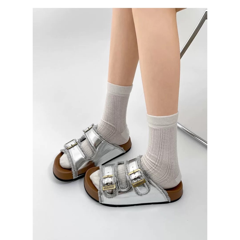 復古高級感m字母厚底勃肯拖鞋-細節圖5