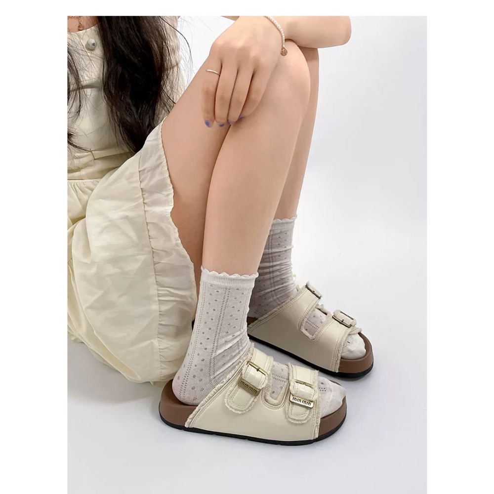 復古高級感m字母厚底勃肯拖鞋-細節圖7