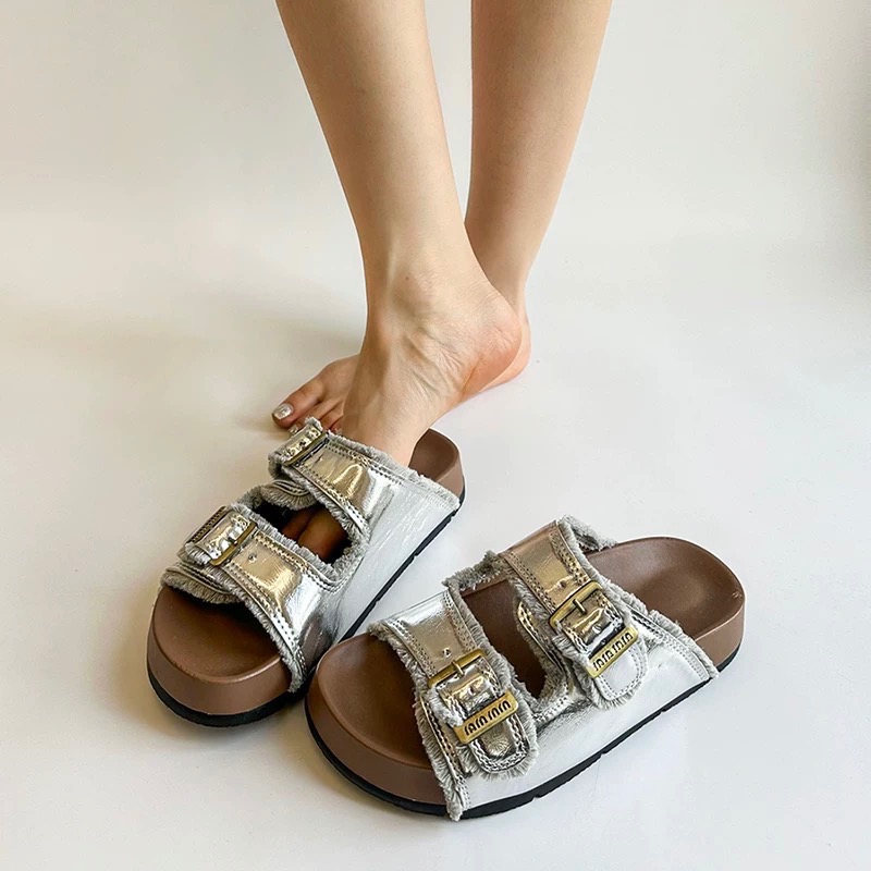 復古高級感m字母厚底勃肯拖鞋-細節圖11