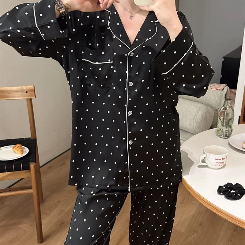 #GD同款 法式高級波點冰絲長袖睡衣長褲套裝-細節圖5