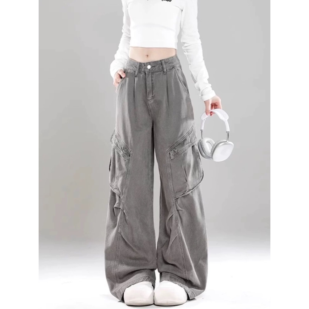 S-4XL 美式復古工裝牛仔彎刀褲-細節圖2