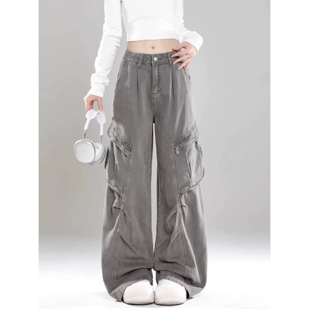 S-4XL 美式復古工裝牛仔彎刀褲-細節圖3