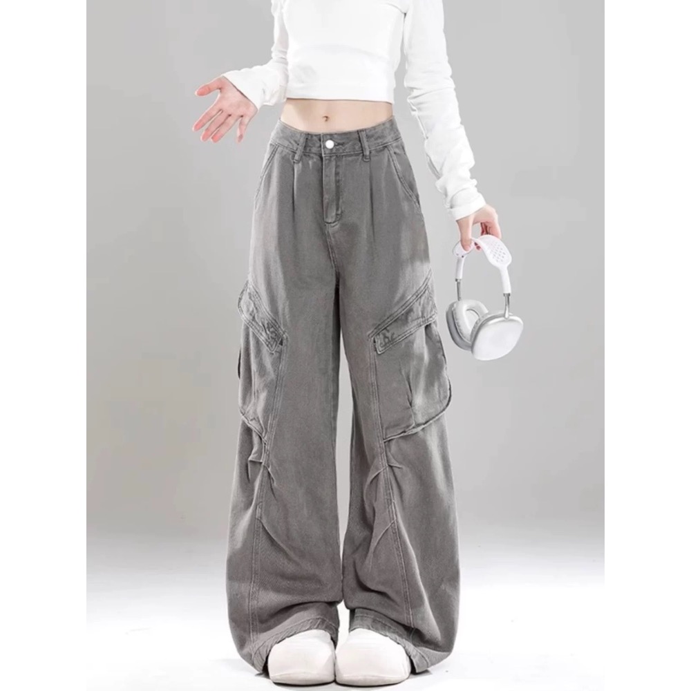 S-4XL 美式復古工裝牛仔彎刀褲-細節圖4