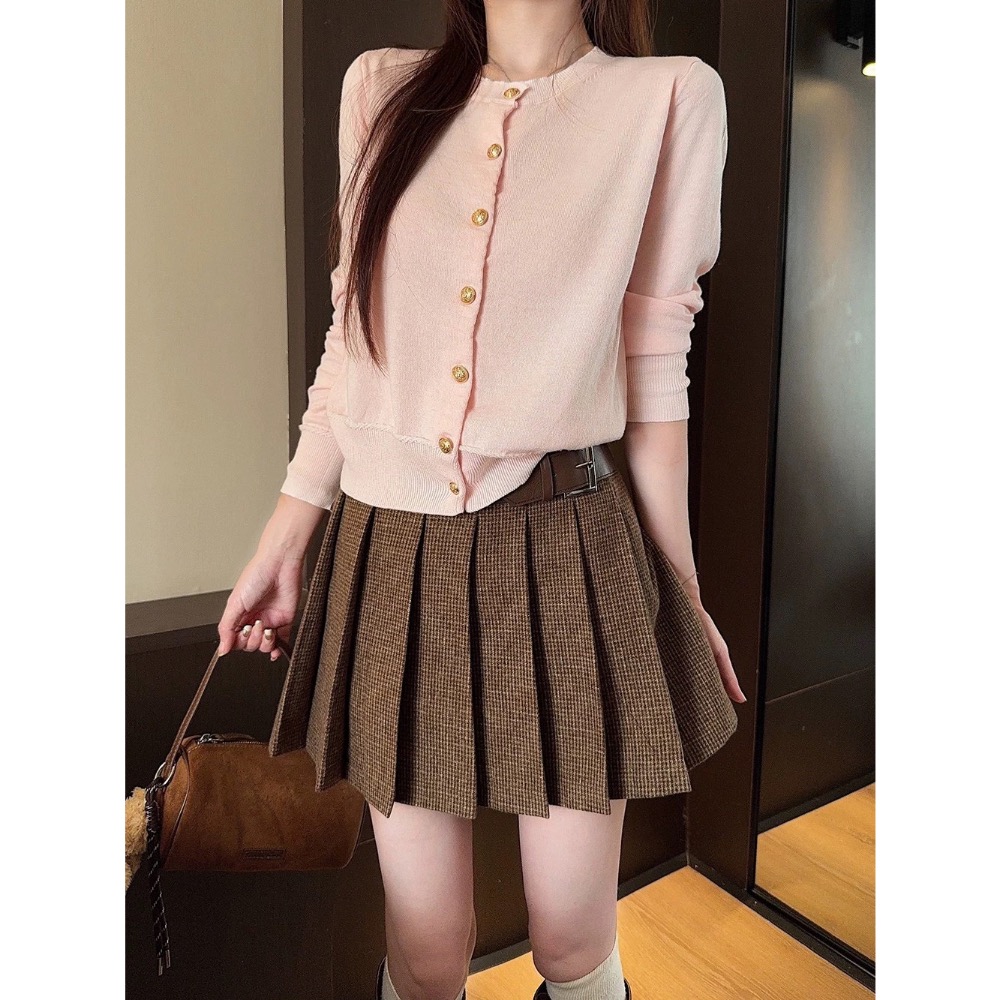 #趙露思同款 套裝 巴恩風 復古撞色翻領夾克外套 +百褶半身裙兩件套-細節圖10