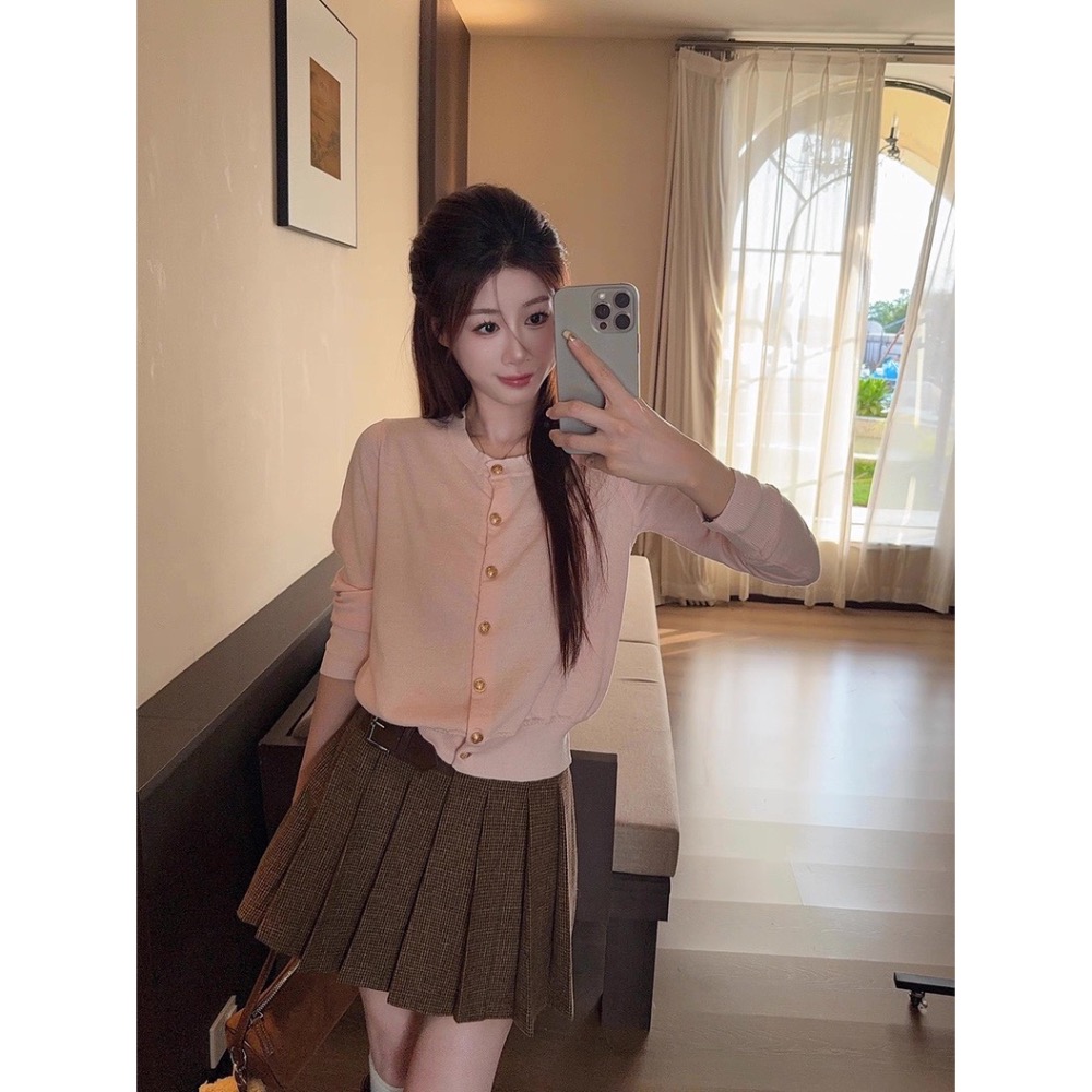 #趙露思同款 套裝 巴恩風 復古撞色翻領夾克外套 +百褶半身裙兩件套-細節圖11