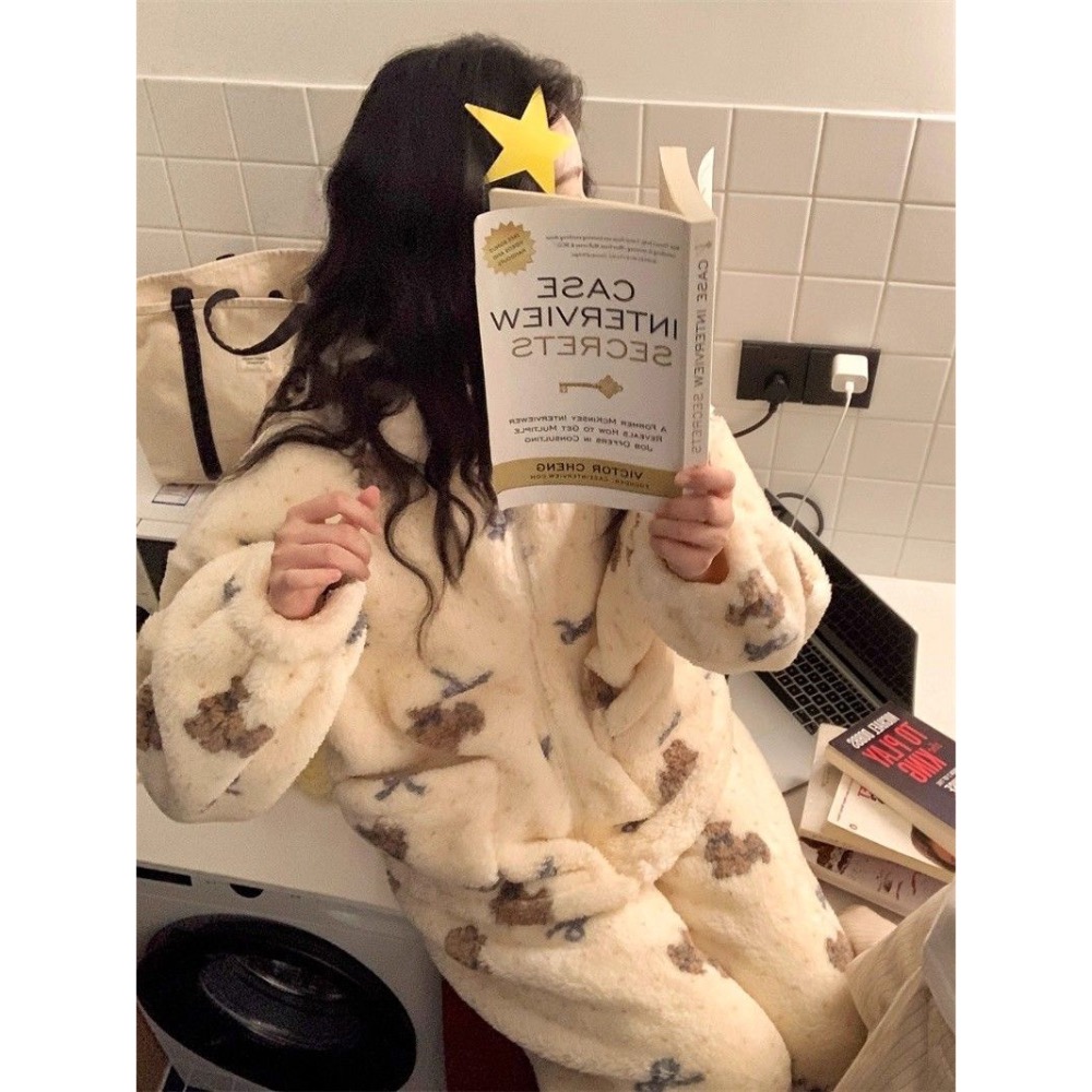 珊瑚絨立領蝴蝶結小熊睡衣+褲子-細節圖7