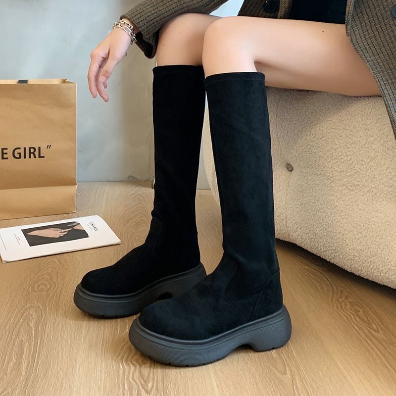 35-41碼 ♡ 絨面平口彈力顯瘦瘦長靴-細節圖6