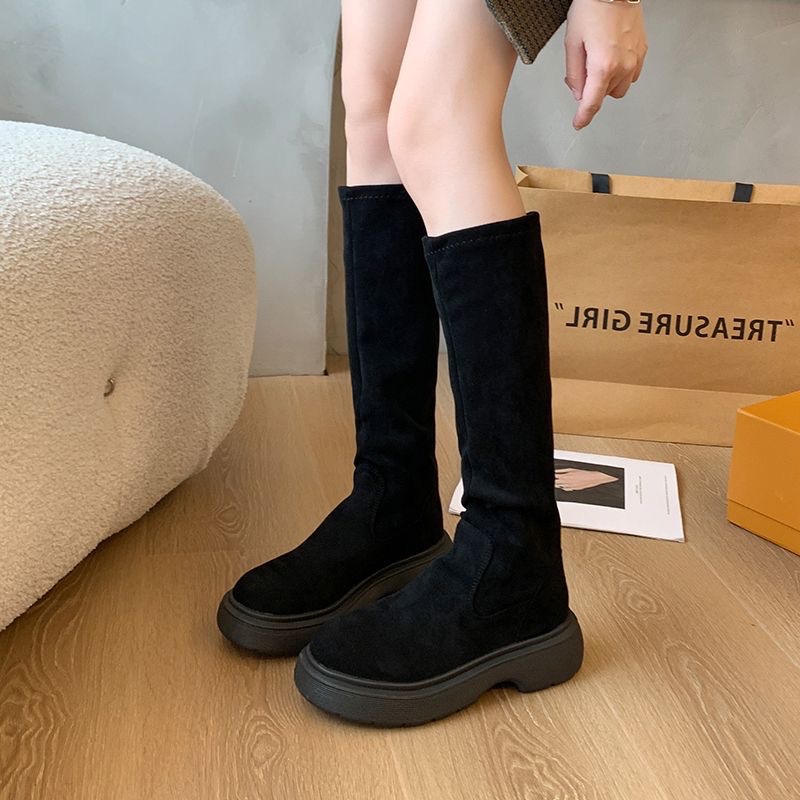 35-41碼 ♡ 絨面平口彈力顯瘦瘦長靴-細節圖7