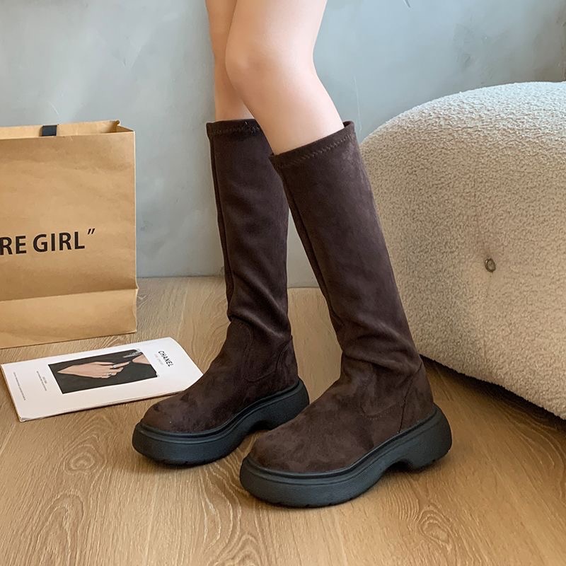 35-41碼 ♡ 絨面平口彈力顯瘦瘦長靴-細節圖8