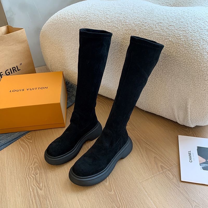 35-41碼 ♡ 絨面平口彈力顯瘦瘦長靴-細節圖9