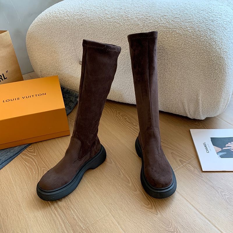 35-41碼 ♡ 絨面平口彈力顯瘦瘦長靴-細節圖10