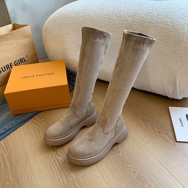 35-41碼 ♡ 絨面平口彈力顯瘦瘦長靴-細節圖11