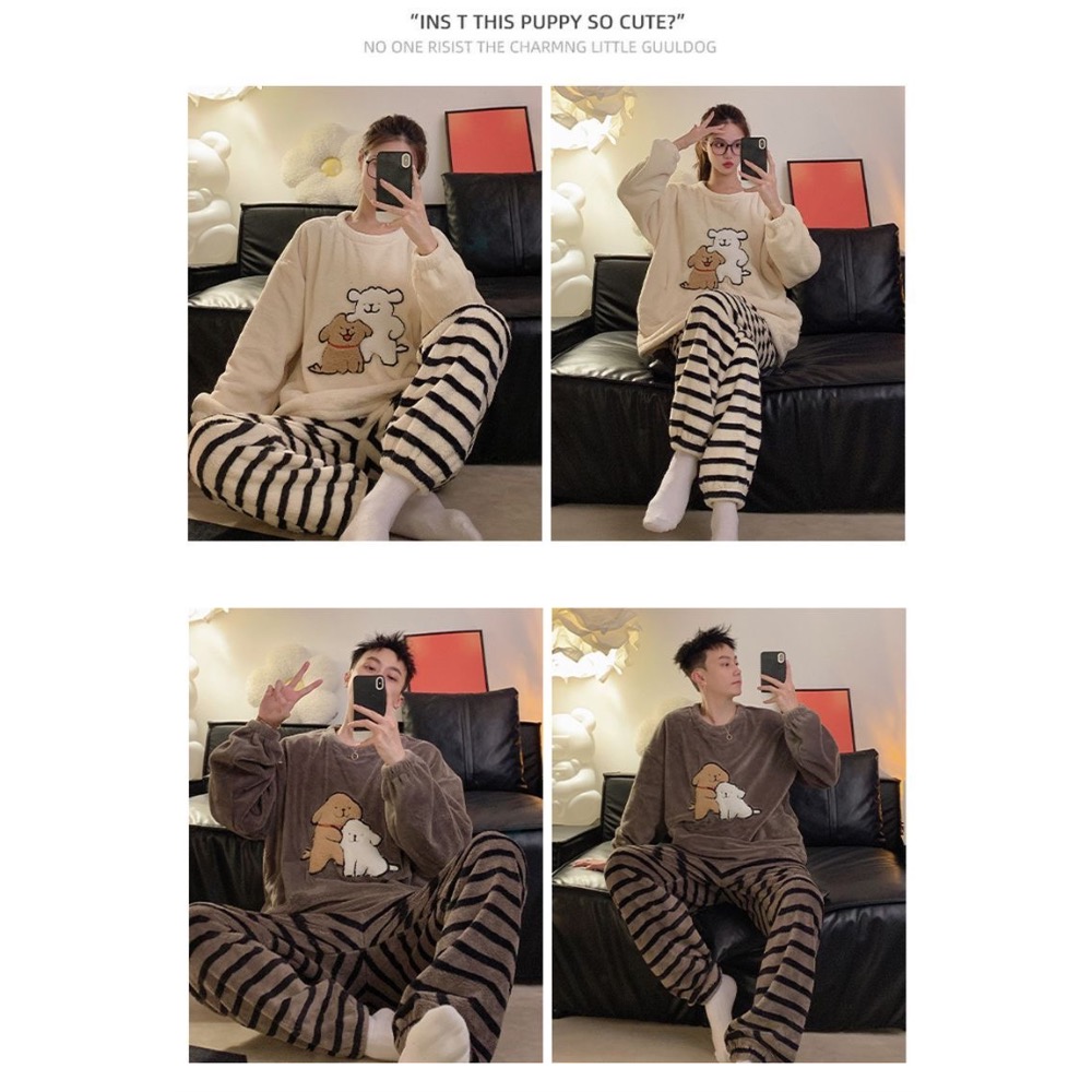 珊瑚絨線條狗狗SET #男女款-細節圖3